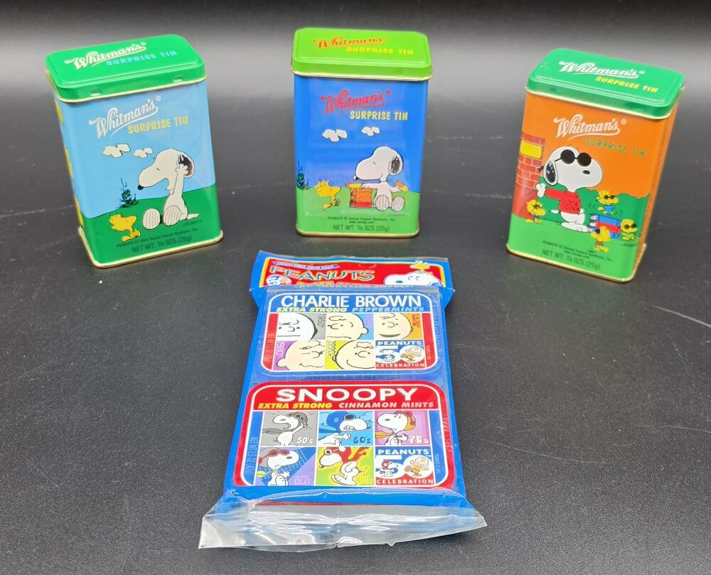 Vintage Peanuts Snoopy Whitman's Surprise Tins Lot& Ragold Mint Twin Pack Sealed